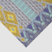 IKAT Rug Antiek Tribal Blue en Yellow Tissuepapier (Detail)