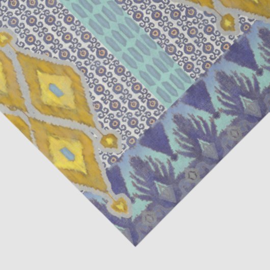 IKAT  Rug Antiek Tribal Blue en Yellow Tissuepapier (Detail)