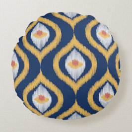 Ikat-serie Ogee Blue Geometric Rond Kussen