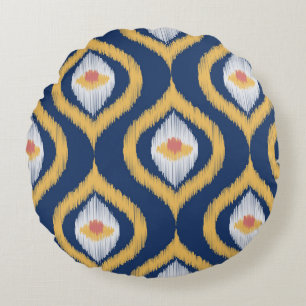 Ikat-serie Ogee Blue Geometric Rond Kussen