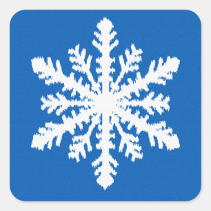Ikat Sneeuwvlok 1 van 4 - Kobaltblauw en wit Vierkante Sticker