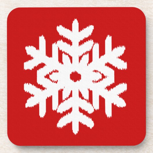 Ikat Sneeuwvlok - Donkerrood en wit Bier Onderzetter (Voorkant)