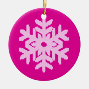 Ikat Sneeuwvlok - Fuchsia en ijsroze Keramisch Ornament