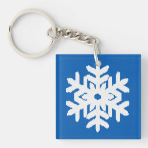 Ikat Sneeuwvlok - Kobaltblauw en wit Sleutelhanger