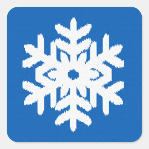 Ikat Sneeuwvlok - Kobaltblauw en wit Vierkante Sticker