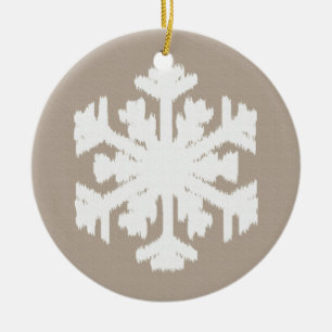 Ikat Sneeuwvlok - Taupe tan en wit Keramisch Ornament