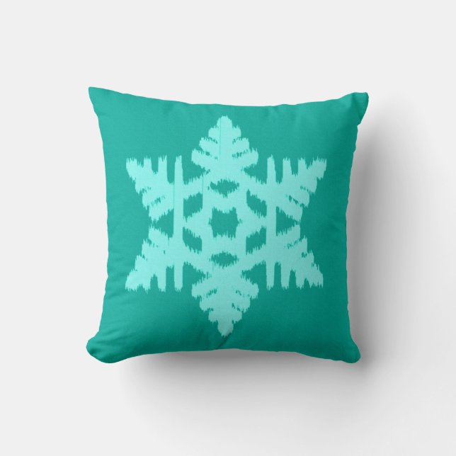 Ikat Sneeuwvlok - Turquoise en aqua Kussen (Voorkant)