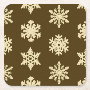 Ikat Sneeuwvlokken - Beige en Chocoladebruin Kartonnen Onderzetters