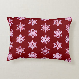 Ikat Sneeuwvlokken - Bourgondische Wijn en Roze Decoratief Kussen