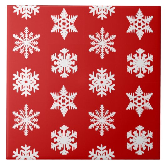 Ikat-sneeuwvlokken - Donkerrood en wit Tegeltje (Voorkant)