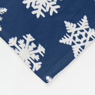 Ikat Sneeuwvlokken - Wit en Donker Marineblauw Fleece Deken