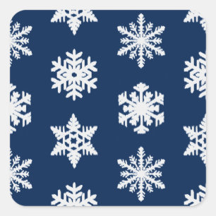 Ikat-sneeuwvlokken - Wit en donker marineblauw Vierkante Sticker