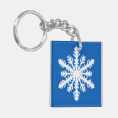 Ikat Snowflake 1 van 4 - Kobalt blauw en wit Sleutelhanger (Voorkant Links)