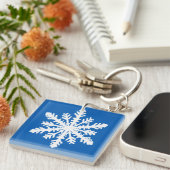 Ikat Snowflake 1 van 4 - Kobalt blauw en wit Sleutelhanger (Voorkant Rechts)