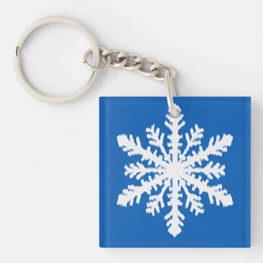 Ikat Snowflake 1 van 4 - Kobalt blauw en wit Sleutelhanger (Voorkant)