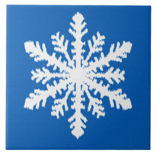 Ikat Snowflake 1 van 4 - Kobalt blauw en wit Tegeltje