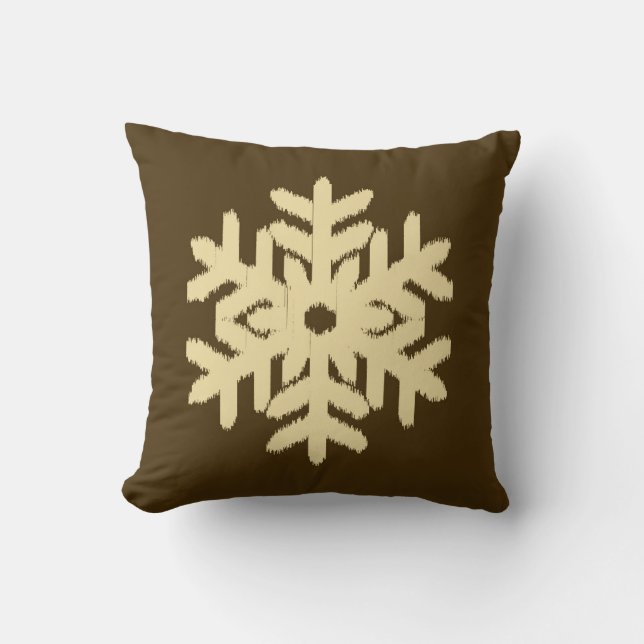 Ikat Snowflake - Beige en Chocolade Brown Kussen (Voorkant)