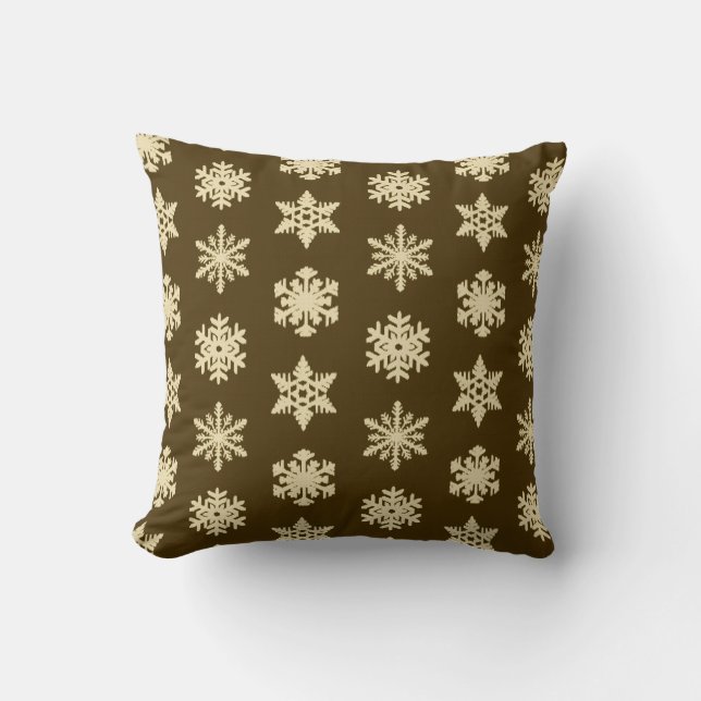 Ikat Snowflake - Beige en Chocolade Brown Kussen (Voorkant)