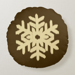 Ikat Snowflake - Beige en Chocolade Brown Rond Kussen