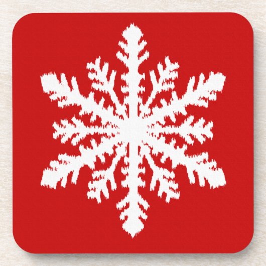 Ikat Snowflake - Donkerrood en wit Bier Onderzetter (Voorkant)