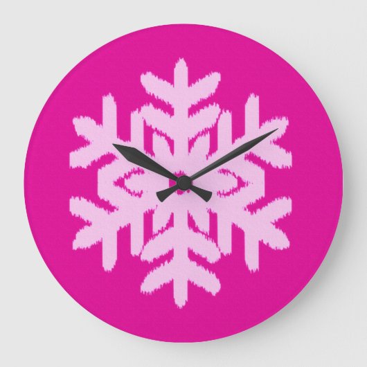 Ikat Snowflake - Fuchsia and ice roze Grote Klok (Voorkant)