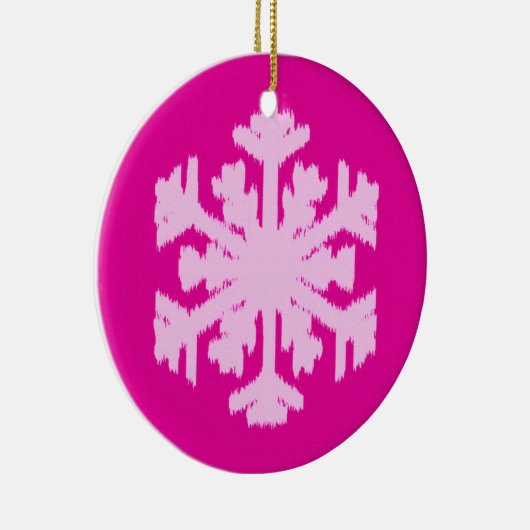 Ikat Snowflake - Fuchsia and ice roze Keramisch Ornament (Rechts)