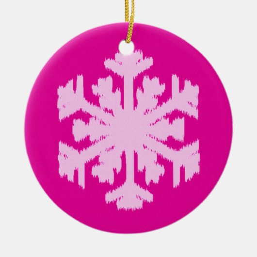 Ikat Snowflake - Fuchsia and ice roze Keramisch Ornament (Voorkant)