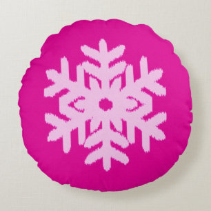 Ikat Snowflake - Fuchsia and ice roze Rond Kussen