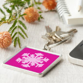 Ikat Snowflake - Fuchsia and ice roze Sleutelhanger (Zijkant)
