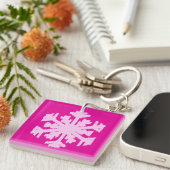 Ikat Snowflake - Fuchsia and ice roze Sleutelhanger (Voorkant Rechts)
