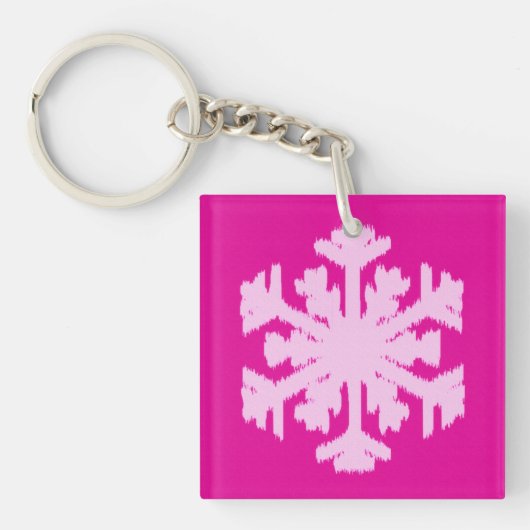 Ikat Snowflake - Fuchsia and ice roze Sleutelhanger (Voorkant)