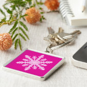 Ikat Snowflake - Fuchsia and ice roze Sleutelhanger (Zijkant)