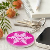 Ikat Snowflake - Fuchsia and ice roze Sleutelhanger (Voorkant Rechts)