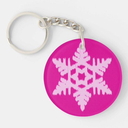 Ikat Snowflake - Fuchsia and ice roze Sleutelhanger (Voorkant)