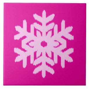 Ikat Snowflake - Fuchsia and ice roze Tegeltje