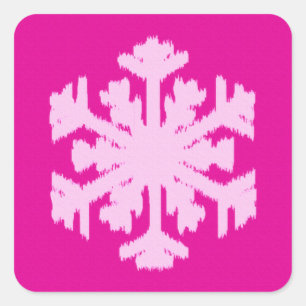 Ikat Snowflake - Fuchsia and ice roze Vierkante Sticker