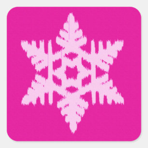 Ikat Snowflake - Fuchsia and ice roze Vierkante Sticker