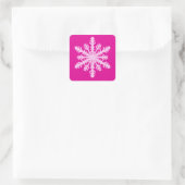 Ikat Snowflake - Fuchsia and ice roze Vierkante Sticker (Tas)