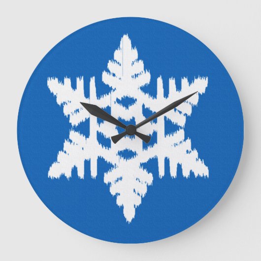 Ikat Snowflake - Kobalt blauw en wit Grote Klok (Voorkant)