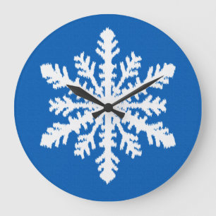 Ikat Snowflake - Kobalt blauw en wit Grote Klok