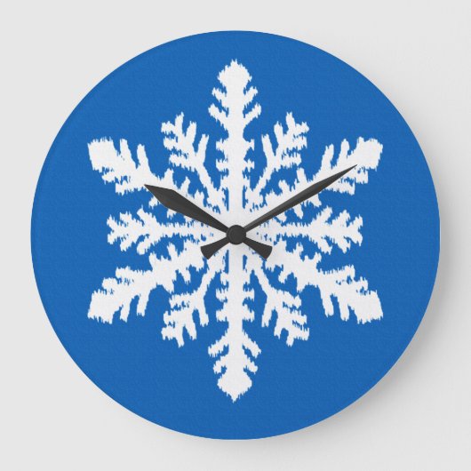 Ikat Snowflake - Kobalt blauw en wit Grote Klok (Voorkant)