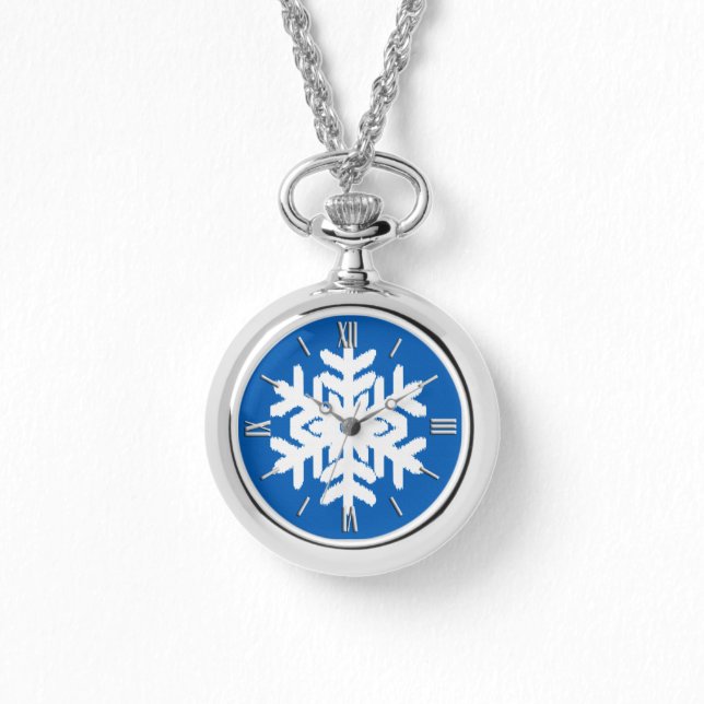 Ikat Snowflake - Kobalt blauw en wit Horloge (Voorkant)
