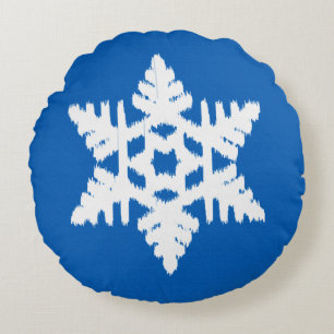 Ikat Snowflake - Kobalt blauw en wit Rond Kussen