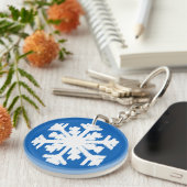 Ikat Snowflake - Kobalt blauw en wit Sleutelhanger (Voorkant Rechts)