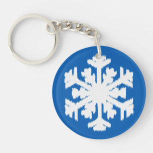 Ikat Snowflake - Kobalt blauw en wit Sleutelhanger