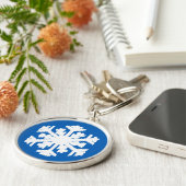 Ikat Snowflake - Kobalt blauw en wit Sleutelhanger (Zijkant)