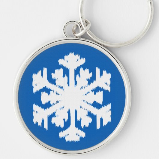 Ikat Snowflake - Kobalt blauw en wit Sleutelhanger (Voorkant)