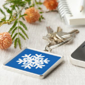 Ikat Snowflake - Kobalt blauw en wit Sleutelhanger (Zijkant)