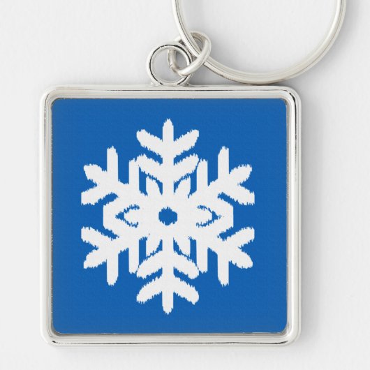 Ikat Snowflake - Kobalt blauw en wit Sleutelhanger (Voorkant)