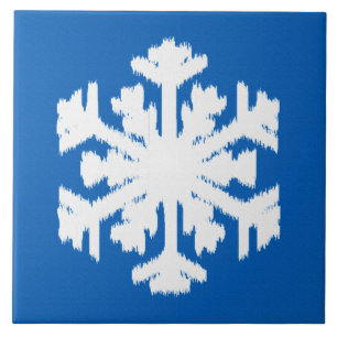 Ikat Snowflake - Kobalt blauw en wit Tegeltje